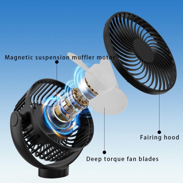 Magnetic Rechargeable 6-Inch USB Electric Air Cooling Fan – 12000mAh Power Bank, Portable for Desk, Car, Dormitory & Outdoor Use