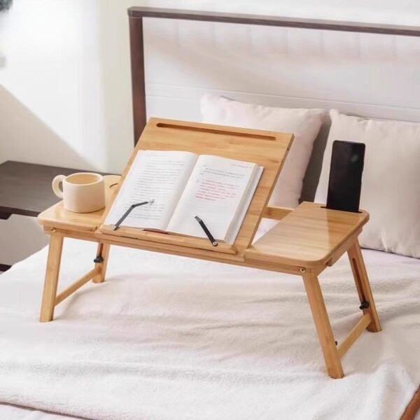 Ha019301238bc42e59c5d007033de39baI.jpg Modern Portable Bamboo Laptop Desk – Adjustable Height & Angle Foldable Tray with Storage Drawer, Tablet Slot & Metal Stand